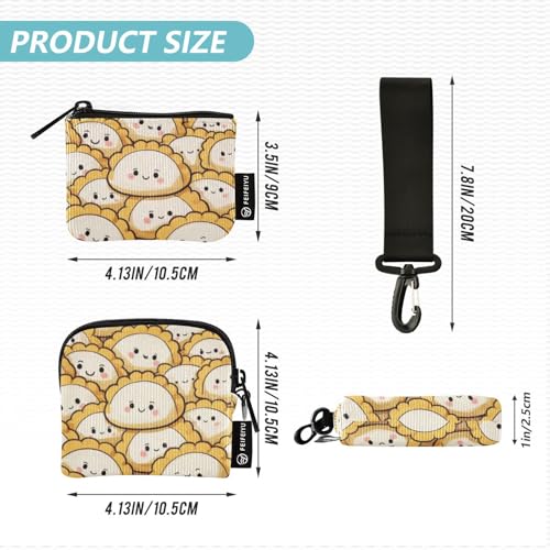 Chinese Cartoon Dumpling Food Women's Dual Wallets Business Card Cases Small Detachable Wristlet Wallet Key Holder with Wristlet Strap for Ladies 2 Pcs Recto Verso4