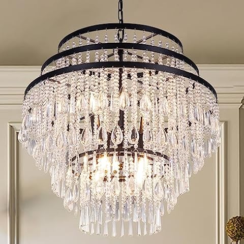 Wellmet Black Crystal Chandelier, 8-Light Luxury Crystal Chandelier Cover