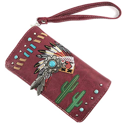 Zelris Native Indian Chieftain Headdress Feather Turquoise Stone Cactus Wallet2