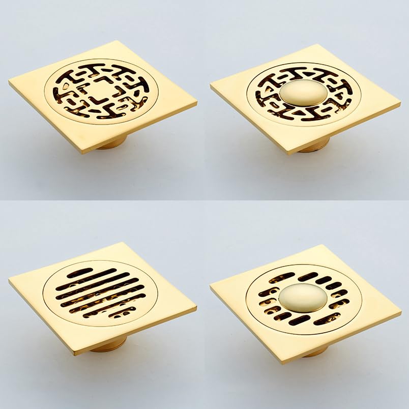 Rejilla Desague Ducha Desagüe de Ducha Dorado Suelo baño residuos Lavadora Cuadrado Tapa colador Rejilla desagüe(Golden C2)