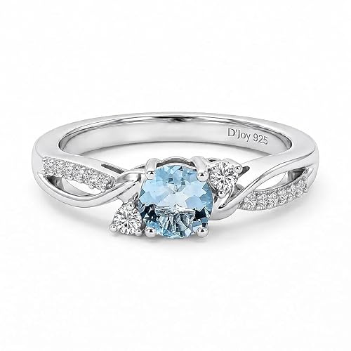 Image of TJC Aquamarine Birthstone Solitaire Ring for Women, 925 Sterling Silver, Moissanite Accent Infinity Twisted Vine Promise Engagement Ring, Rhodium Plated March Birthstone Jewellery Gift for Her Size S