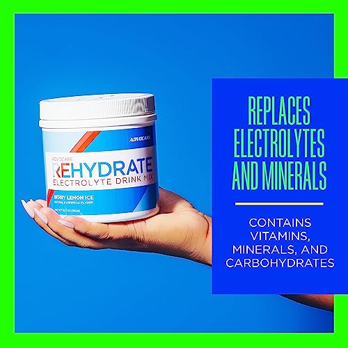 Image of AdvoCare Rehydrate - Electrolyte Drink Mix - Includes Magnesium, Sodium, Potassium & Calcium - Antioxidant & Amino Acid Fortified - Supports Hydration & Recovery - Berry Lemon Ice, 12.7 oz