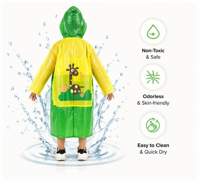 Image of CubsDen Kids Waterproof Raincoat for Boys & Girls | Full-Length Hooded Rain Coat | Lightweight Durable School Rainwear | Bright Color Outdoor Rain Jacket for Children