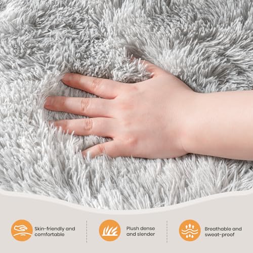 Zentavio Grey and White Area Rugs for Living Room Large Men Room Carpet 5x8 Bedroom Fluffy Furry Shag Aesthetic Plush High Pile Floor Rug for Kids Room Dorm Home Decor Tie-Dyed Grey White