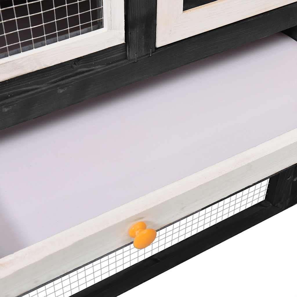 Conejera gris y blanca 140 x 63 x 120 cm – Conejera de dos pisos de madera de abeto con rampa y bañera extensible – Jaula para animales pequeños para roedores y conejos