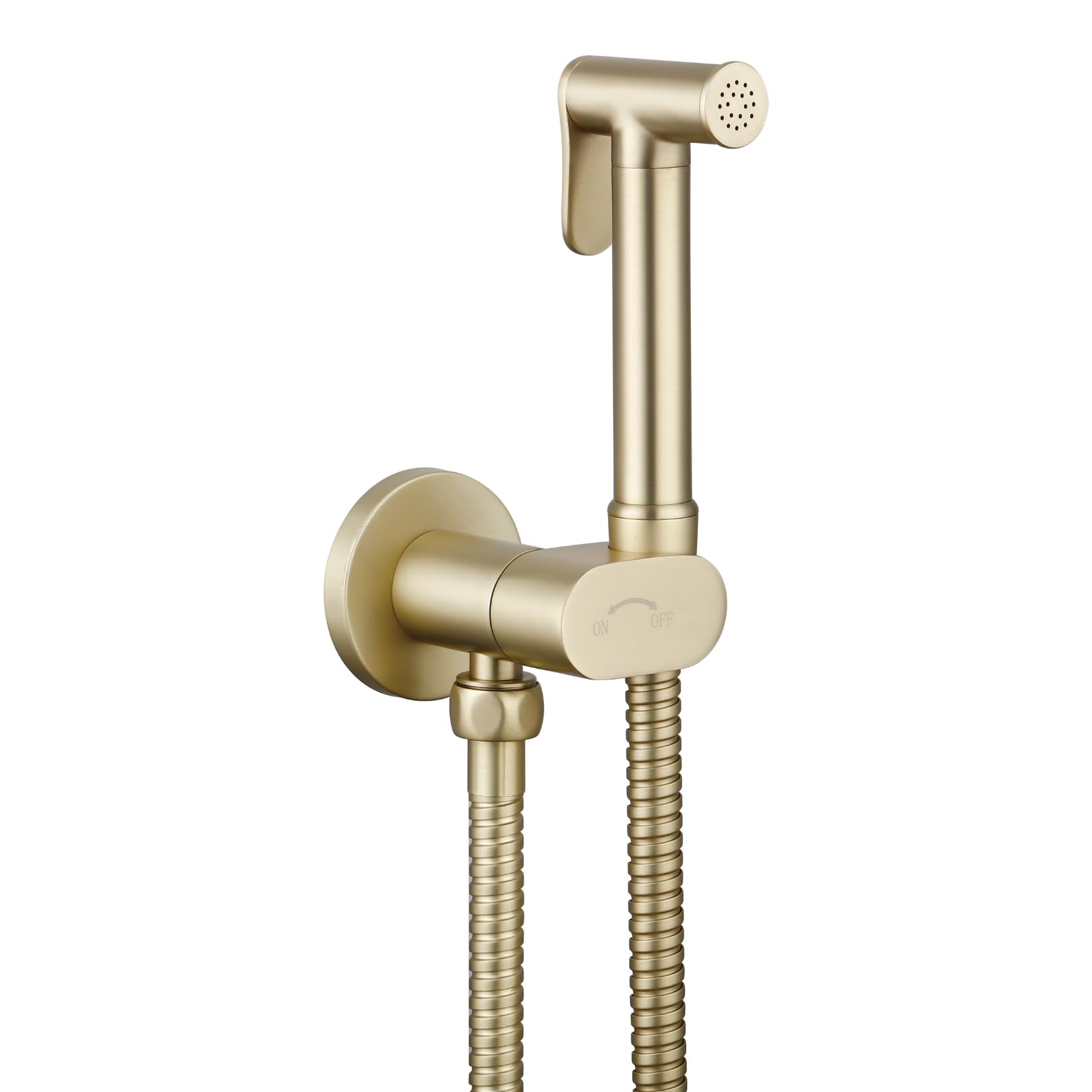 Kit de douche rond en laiton brossé avec valve d'arrêt et tuyau – Pulvérisateur de bidet en laiton de qualité supérieure, tuyau de 1,5 m et isolateur intégré