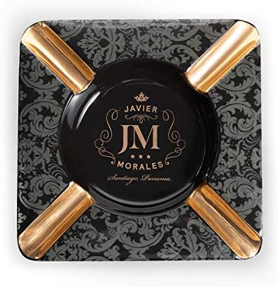 Javier Morales Large Cigar Ashtray for Outdoor Outside Patio Indoor, Black Ceramic Ash Tray Fancy & Cool 4 holders perfect cenicero for your cigarros, Luxury Ashtrays for men