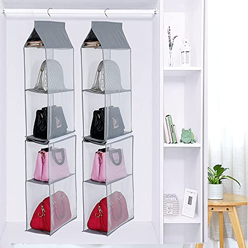 Keepjoy Detachable Hanging Handbag Purse Organizer For Closet, Purse Bag Storage Holder For Wardrobe Closet With 4 Shelves Space Saving Purse Organizers System (Pack Of 2 Grey) #TOP4