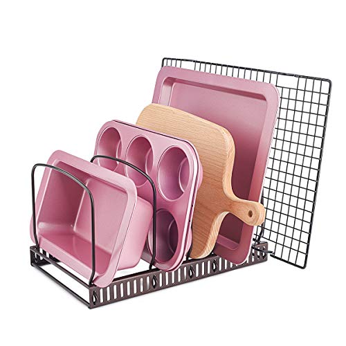 Toplife 10+ Bakeware Organizer Rack for Kitchen Bakeware, Cookware, Dinnerware, Cutting Boards, Plates, Pot and Pan Lids (Brown) by Toplife - Used condition - US$14.39