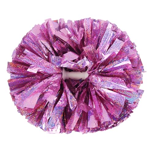 Lovecheer 2PCS Pink Cheerleading Pom Poms with Holographic Laser Spots