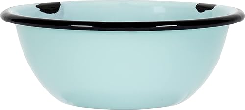 Red Co. Juego de 4 cuencos redondos esmaltados de metal clásico de 20 onzas, color aguamarina envejecido/borde negro