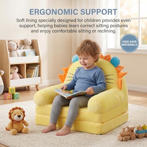 Canapé pour enfants avec doublure de soutien douce et assise pliable jaune
