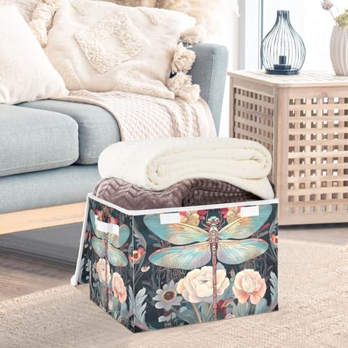Paniers de rangement pliables style libellule et fleurs aux finitions soignées - 6