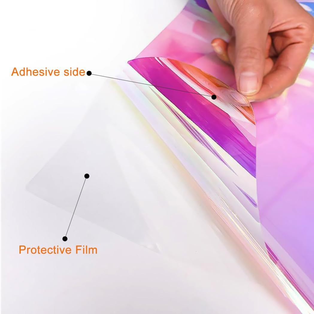 Iridescent Window Film, Holographic Window Tint Decorative Dichroic Film Colored Rainbow Film for Craft DIY Christmas Party Decor