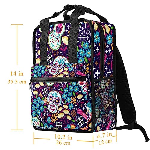 Sac à dos motif tête de mort violet et multicolore de 35.5 cm unisexe