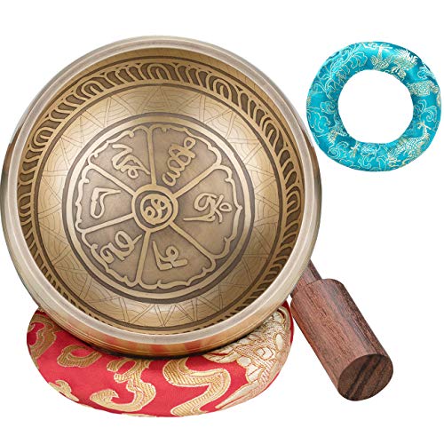CAHAYA Singing Bowls Tibetan with 2 Cushions 4.3 Inches Meditation Sound Bowl Handcrafted in Nepal for Yoga, Deep Relaxation, Stress Reduction, Holistic Healing, Reiki etc.