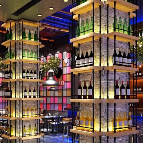 Étagère à vin murale en bois rustique pour créer un coin bar avec LED