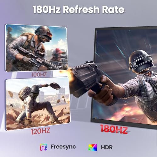 Image of 2K 180Hz Portable Monitor,23.8 inch 2560x1440 QHD 120% SRGB IPS FreeSync Gaming Moniter USB-C HDMI Large Work Home Office Second Monitor VESA Mountable, Adjustable Tilt & Height for Laptop, PS4,Xbox