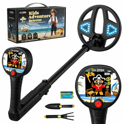 DR.ÖTEK Junior Metal Detector for Kids/Beginner, Exclusive DISC/Pinpoint Mode, Touch Screen, 8.3 Inch Waterproof Coil, Sound Alert, LED Flash Light, Adjustable Stem, Lightweight to Hunt Treasure
