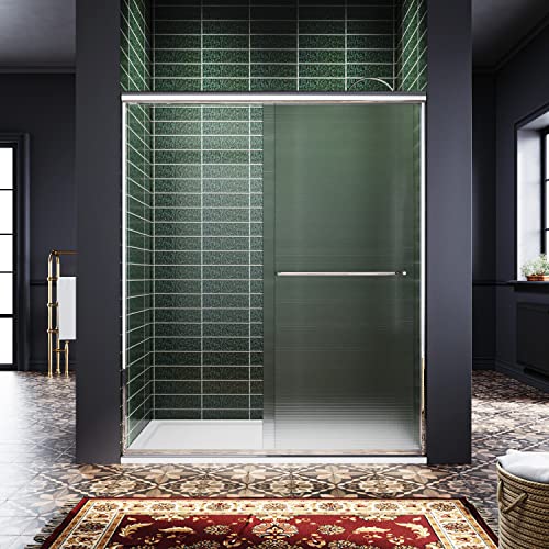Elegant Semi-Frameless Bypass Shower Door Dual Sliding Shower Glass Door With 1/4'' Frosted Glass, Bathroom Corner Shower Door, 58.5-60'' W X 72'' H, Brushed Nickel Finish #TOP1