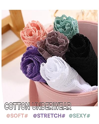 FINETOO Womens Cotton Underwear Sexy Lace Hipster Panties Soft Breathable Cotton Brazilian Bikini Ladies 6 Pack4