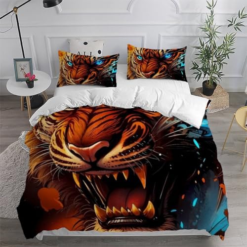 Housse de couette tigre microfibre infroissable pour simplifier la lessive des enfants