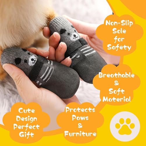 Hundesocken mit Klettverschluss, Rutschfester Pfotenschutz für kleine Hunde, weiche atmungsaktive Socken für Glatte Böden im Haus, Kratzschutz für Boden & Möbel, Schwarz, Größe M (4er Set)