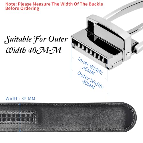 Men's Leather Ratchet Belt Strap without Buckle1 3/8'' Adjustable Belts for Mens Dress Casual Jeans Comfort Trim to Fit3