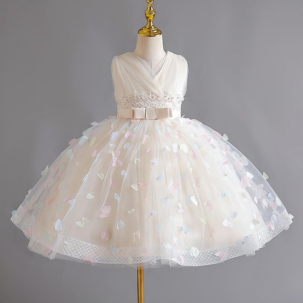 OBEEII Butterfly Dress for Girls Christening Dress Toddler Embroidery Birthday Dress Baby Baptism Tutu Dress Formal Pageant Special Occasion Dress Wedding Flower Girl Dress Champagne 10-11 Years