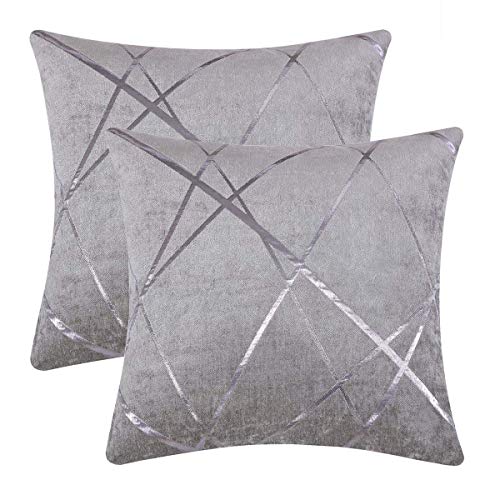Gris Plata De Lujo Terciopelo Almohadon Cubre Caso, Banda de Acento Confortable Funda de Almohada, Mejor Decoración Square Sham Fundas de Almohada para Sofá Sofá Cama Casa Decor 45x45cm Juego de Dos