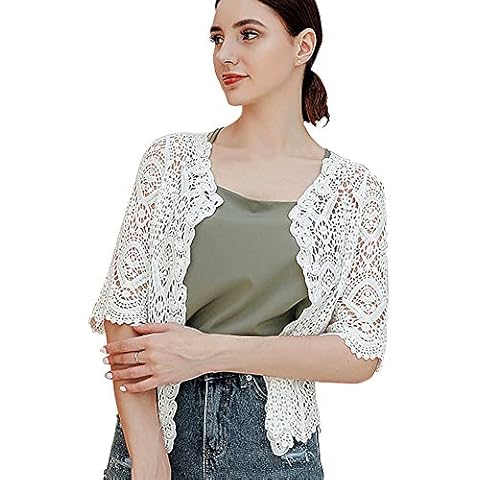 SMDPPWDBB Women's Half Sleeve Bolero Shrugs Crochet Lace Open Cardigan White Cover