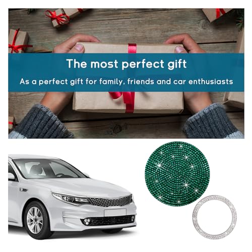 Image of Ziciner 2 Pack Bling Car Cup Holder Coaster, Anti-Slip Auto Insert Coaster with Start Stop Button Cover, Universal Shiny Crystal Vehicle Interior Accessories for Women and Girls (Green)