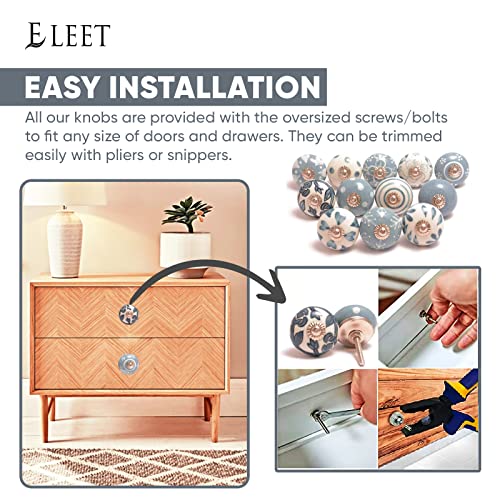 Assorted Ceramic Knobs Premium Quality Vintage Cabinet Cupboard Door & Drawer Pulls Chrome Hardware (12, Grey & White) #TOP6