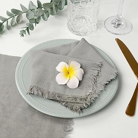 Kalopro Valentine's Day Cotton Linen Cloth Napkins Set of 8, Handmade Napkins with Fringe for Elegant Weddings Christmas Holiday Party Dinner Table Decor Versatile Fringe Napkins Cover