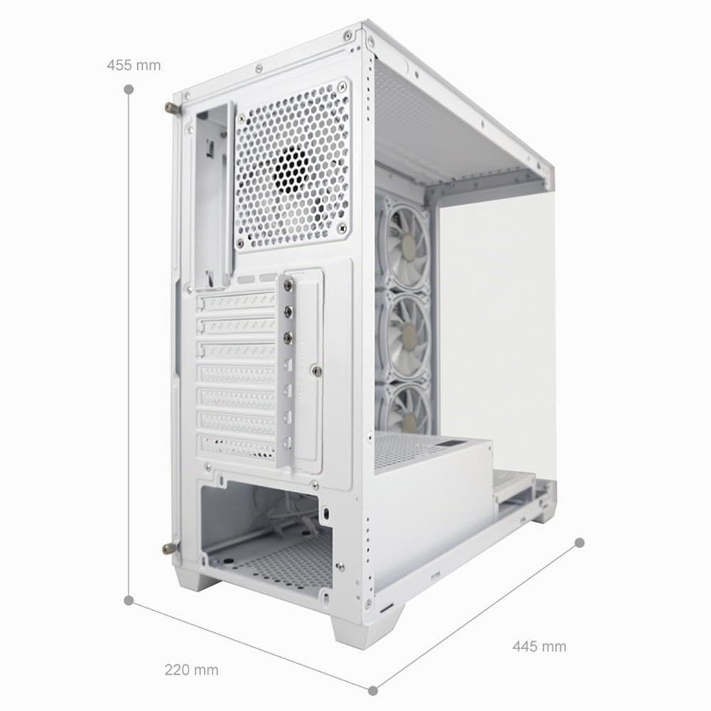 LC-Power Gaming 715W Seamless Pale X Midi-Tower ATX Gaming Gehäuse, mit 4 120mm-ARGB-Gehäuselüftern, I/O-Panel, RGB-Mainboard-Software, Front- & Seitenscheibe aus Hartglas (Weiß)