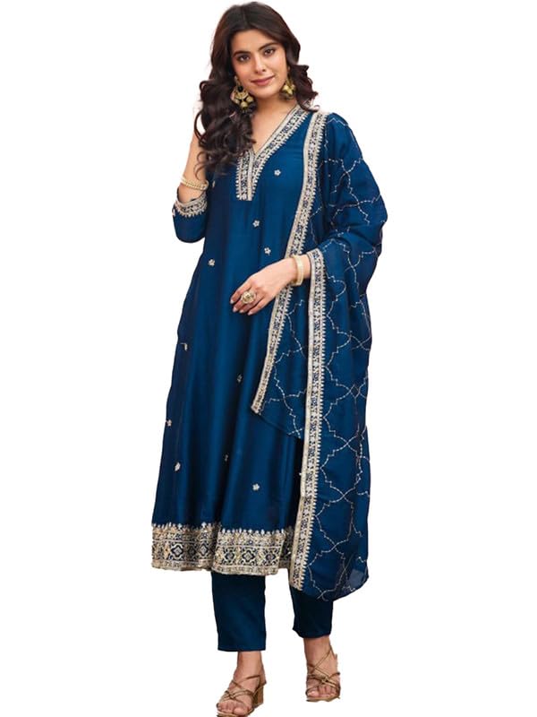 varanga Embroidered anarkali with trouser and Dupatta | Chanderi Cotton | Casual-picture-50
