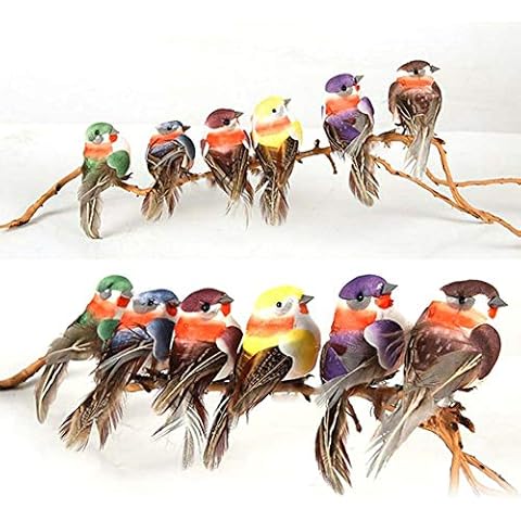 LWINGFLYER 12pcs Artificial Simulation Foam Feather Bird 3.5inch Mini Sparrow Clip on Ornaments for Crafts Seasonal Display Wreaths Decoration Tree Decor Party Accessories Cover