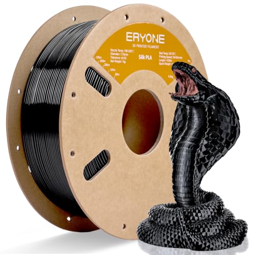 Image of ERYONE Silk PLA Filament for 3D Printer 1.75mm + /- 0.03mm, Shiny Filament 1kg (2.1lbs) /Spool, Black