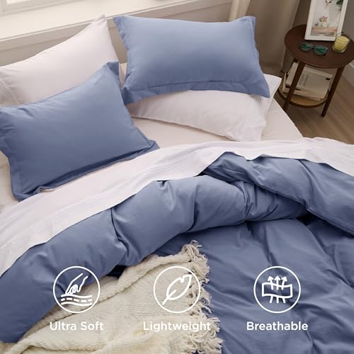 Image of Bedsure Slate Blue Duvet Cover Full Size - 3 Pieces Prewashed Extra Soft Cotton-Like Polyester Bedding Set, Includes 1 Duvet Cover 80x90 Inches with Zipper Closure & 2 Pillow Shams, No Comforter