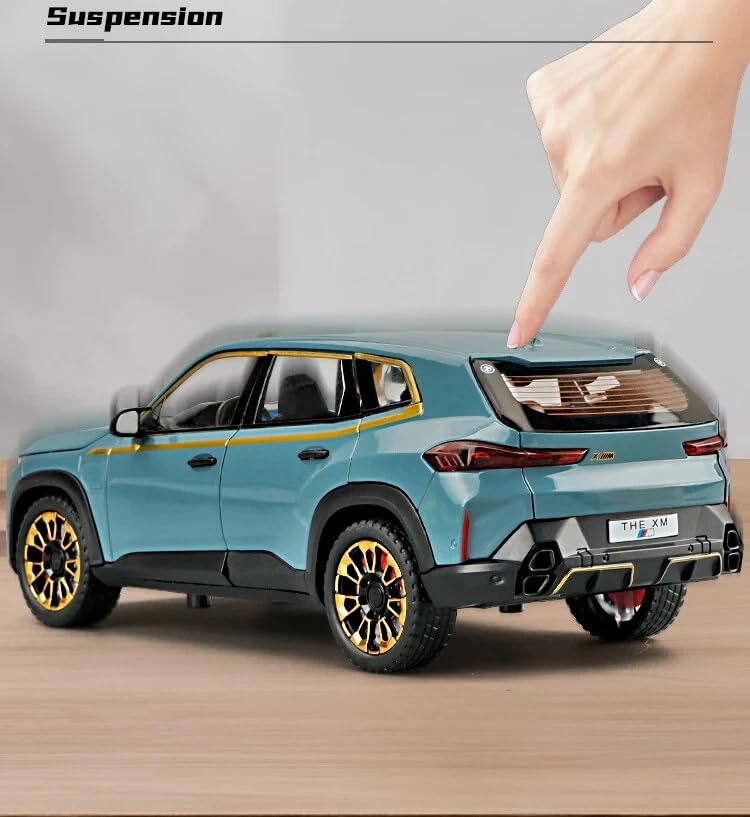 Image of 1:24 B.M.W XM SUV Diecast Alloy Model Car - Pull Back Toy Vehicle with Sound, Lights, Openable Doors - Metal Sports Car Toy Gift for Boys & Kids (Blue)