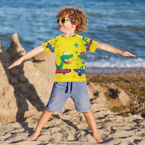 Boys Swing Shirts Crocodile Skateboard Cartoon Rashguard Short Sleeve Kids T-Shirts Sun UPF 50+4