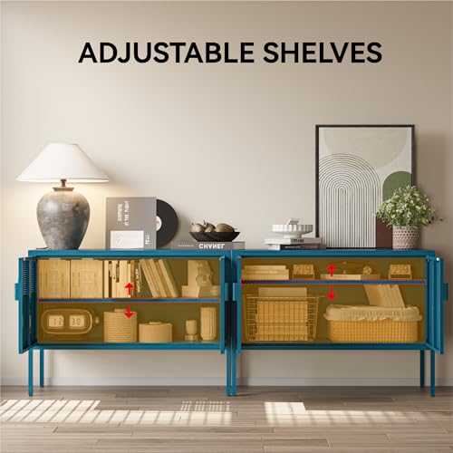 Image of COFaR TV Stand for TVs up to 75 Inch, 40 Inch Media Console with Ventilation Doors, Metal Entertainment Center with Adjustable Shelves & 120Lbs Storage for Living Room & Bedroom, Peacock Blue
