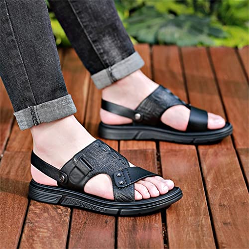 Men's Sandals Slippers Cowhide Genuine Leather Beach Shoes Men's Trend Casual Non-Slip Two Uses Sandals(42)4