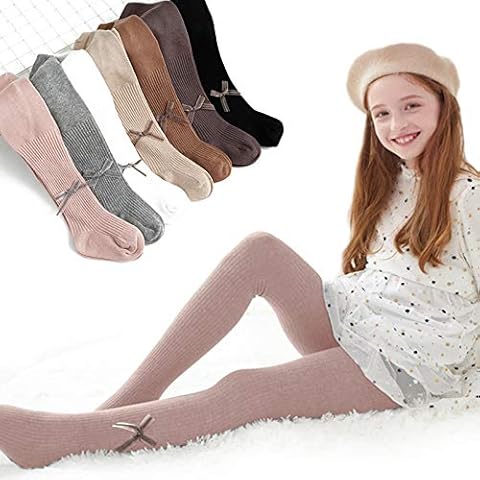 Barakara Pantyhose for Girls, Solid Color Thick Cotton Soft Baby Girls Tights with Bow, High Quanlity Seamless Knit Leggings Pants for Toddler Girls 1-8Years-Pink Cover