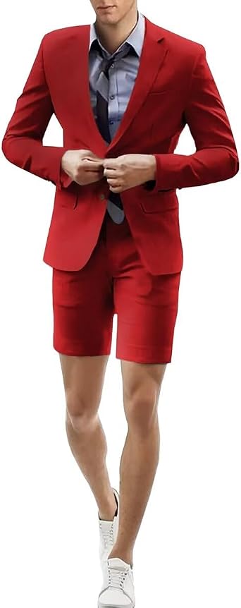 Mens 2 Piece Short Suits Set Blazer Short Pants Slim Fit Casual Mens Summer Suit