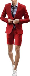Men's 2 Piece Short Suits Set Blazer Short Pants Slim Fit Casual Mens Summer Suit