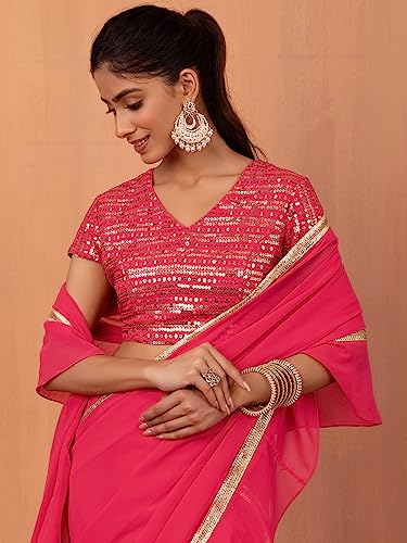 Image of Indya Women's Georgette Embellished Short Sleeve Regular Fit Blouse Pack of 1