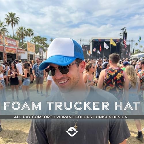Image of Funky Junque Foam Trucker Hat, Trucker Hats for Women & Men - Blank Adjustable Snapback Mesh Back Baseball Cap