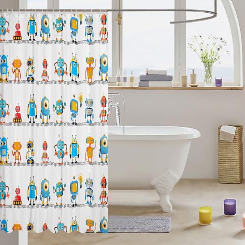 Rideau de douche robot aquarelle Manfei avec 12 crochets pour salle de bain d'enfants - 3