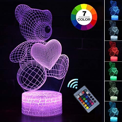 Palawell Bear 3D Night Light 16 Changing Color Remote Control Bear Kids Room Decor Lighting - with Charger (Bear) …